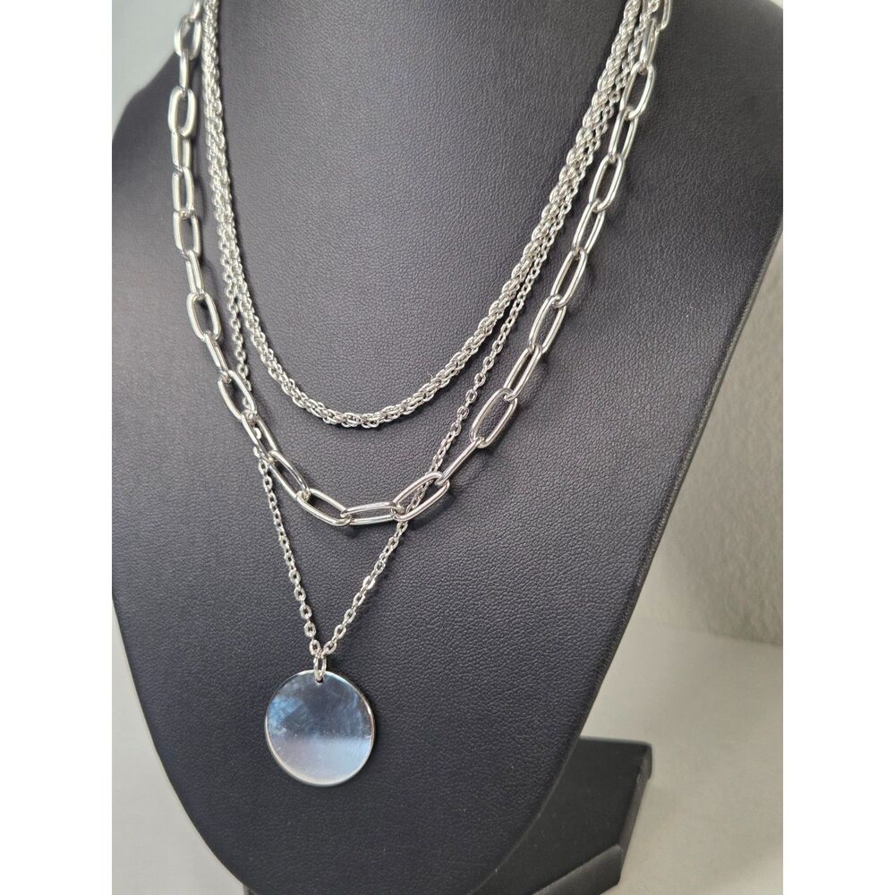 Pomina Multi Strand Silver Tone Chain Necklace